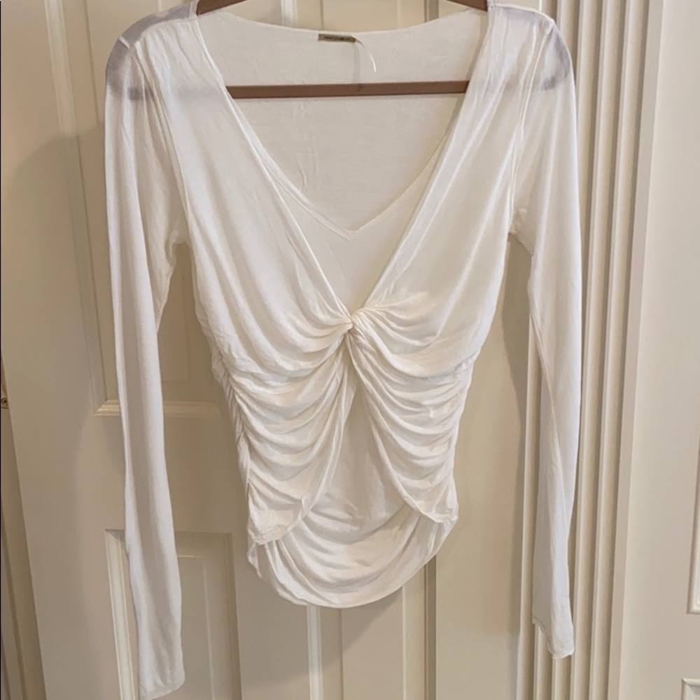 Max Studio White Cinched Long Sleeve Top